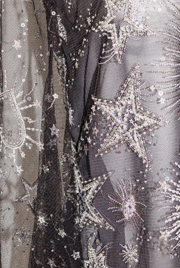 Naeem Khan CELESTIAL EMBROIDERED BUTTERFLY SLEEVE BLOUSE