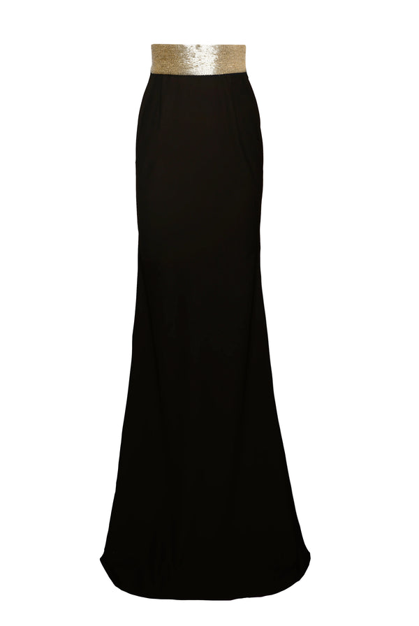 Naeem Khan CREPE FIT-AND-FLARE SKIRT WITH BEADED BELT