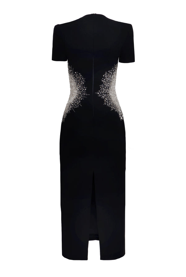 Naeem Khan Crystal Detail Short Sleeve Cocktail Dress