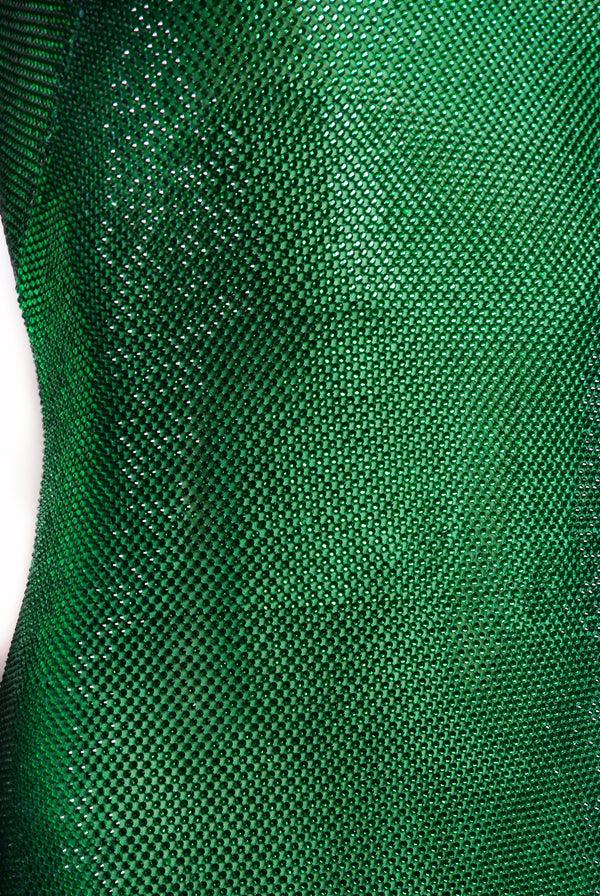 Naeem Khan CRYSTAL MESH JEWEL NECK LONG SLEEVE GOWN