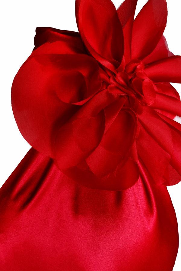 Naeem Khan DRAPED HALTER SCARF GOWN WITH FLOWER DETAIL