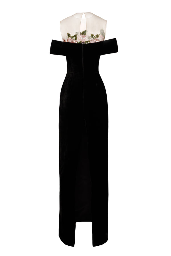 Naeem Khan EMBELLISHED BODICE OFF-THE-SHOULDER COLUMN GOWN