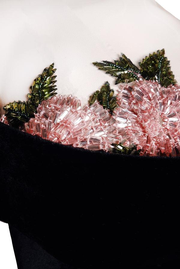 Naeem Khan EMBELLISHED BODICE OFF-THE-SHOULDER COLUMN GOWN