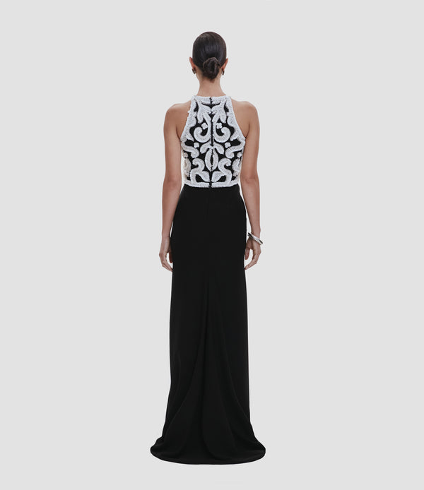 Naeem Khan EMBELLISHED BODICE SLEEVELESS COLUMN GOWN
