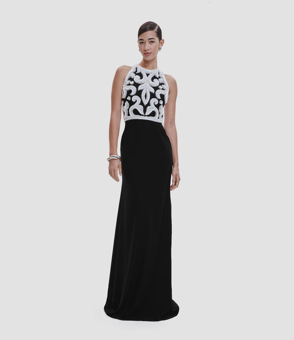 naeem khan EMBELLISHED BODICE SLEEVELESS COLUMN GOWN