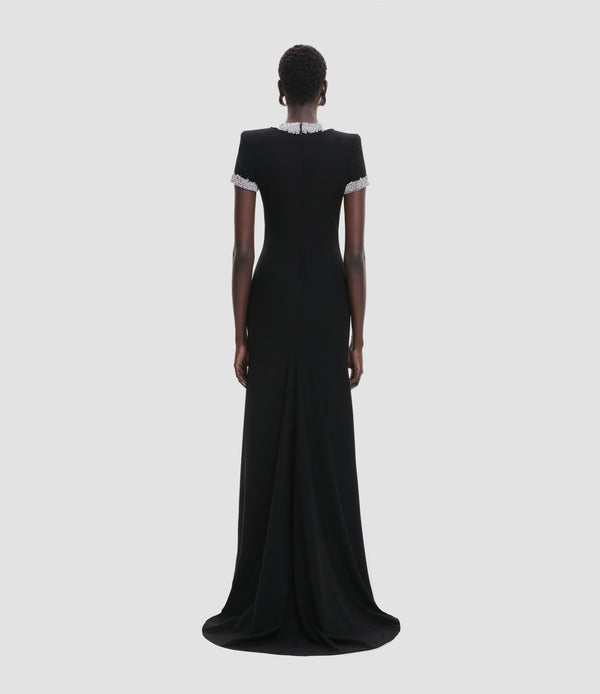Naeem Khan EMBELLISHED NECKLINE FIT-AND-FLARE GOWN WITH CAP SLEEVES