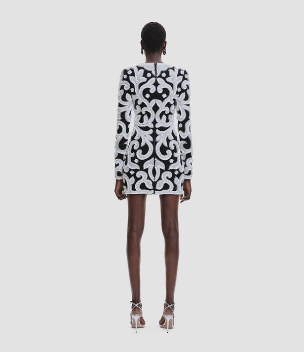 Naeem Khan EMBELLISHED V-NECK DRESS WITH LONG SLEEVES