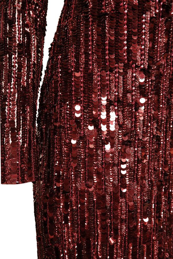 Naeem Khan EMBROIDERED LONG SLEEVE TEA-LENGTH DRESS