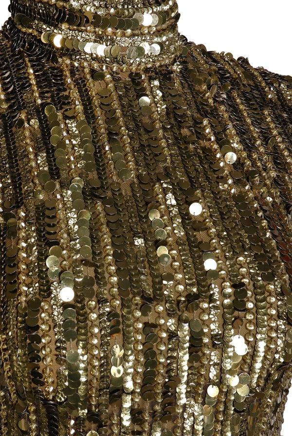 Naeem Khan EMBROIDERED MOCK NECK CAP SLEEVE FIT-AND-FLARE GOWN