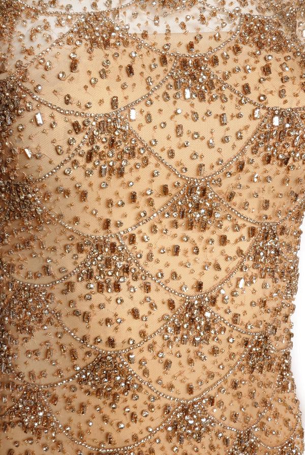 Naeem Khan EMBROIDERED SHORT SLEEVE TEA-LENGTH DRESS