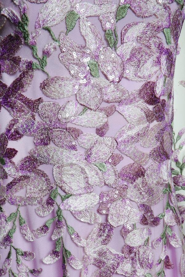 Naeem Khan FLORAL FIT AND FLARE GOWN WITH CASCADING SLEEVES