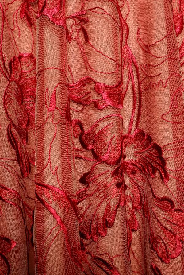 Naeem Khan FLORAL JEWEL NECK DRESS WITH LONG SLEEVES