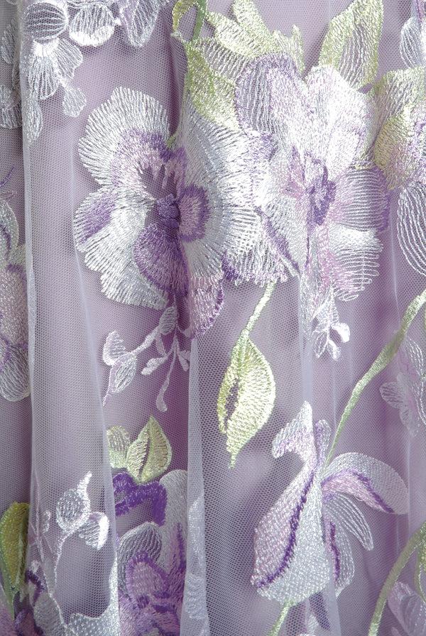 Naeem Khan Floral Long Sleeve Illusion Neckline Gown