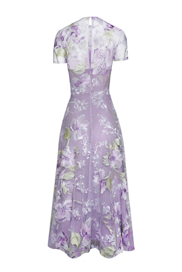 Naeem Khan Floral Short Sleeve Illusion Neckline Cocktail Dress