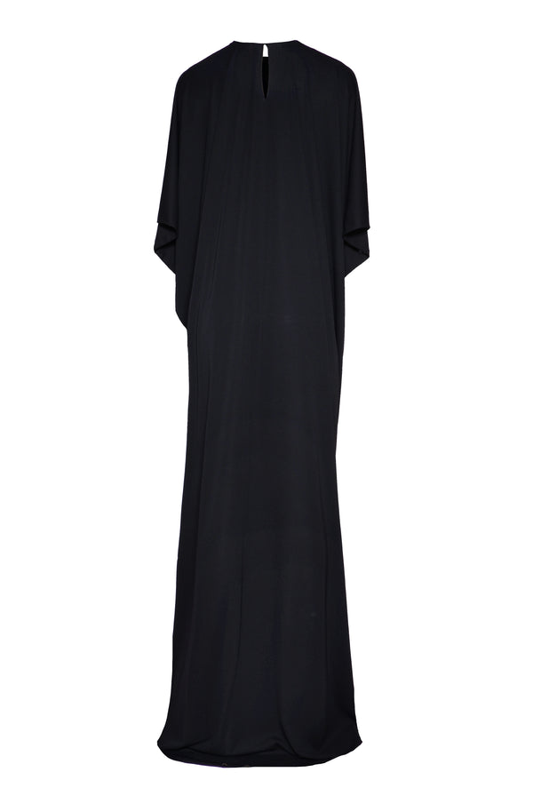 Naeem Khan GATHERED CAFTAN WITH EMBROIDERED LEAF DETAIL