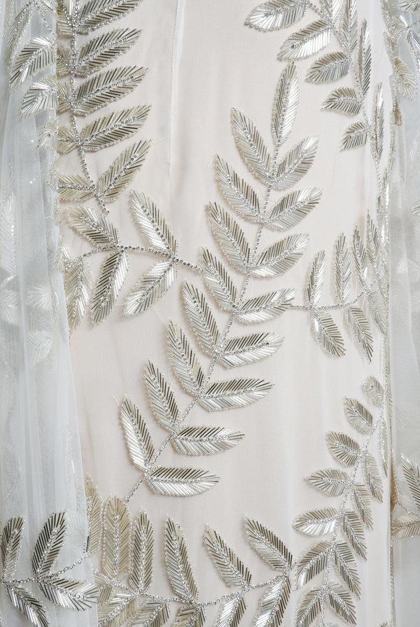 Naeem Khan ILLUSION NECKLINE FIT AND FLARE GOWN W/ CASCADING SLEEVES