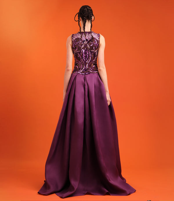 Naeem Khan JEWEL NECK EMBELLISHED CREPE COLUMN GOWN