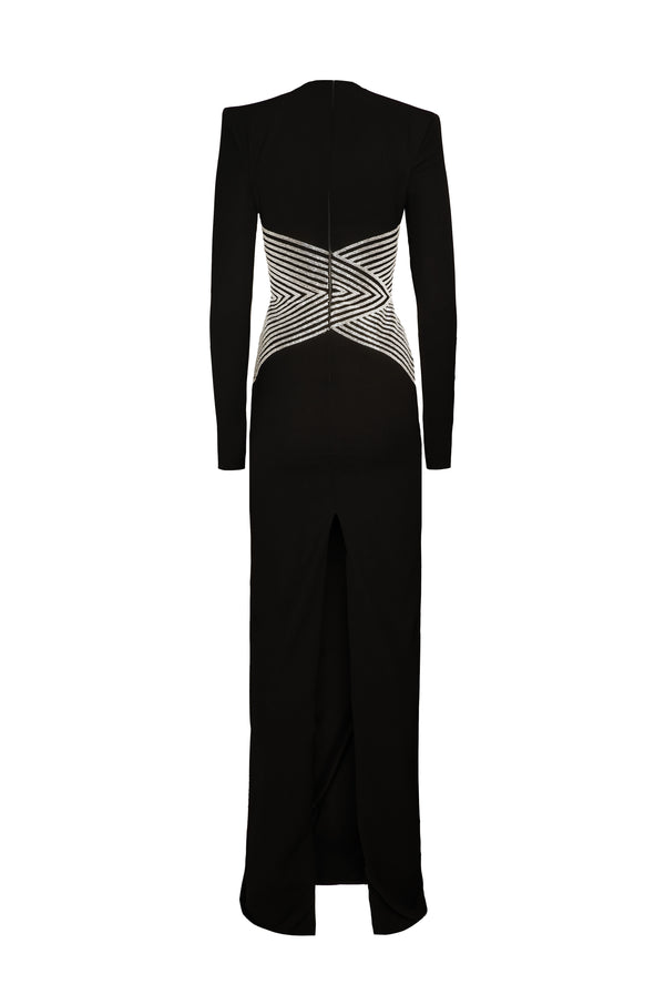 Naeem Khan JEWEL NECK GOWN WITH BEADED WAIST DETAIL