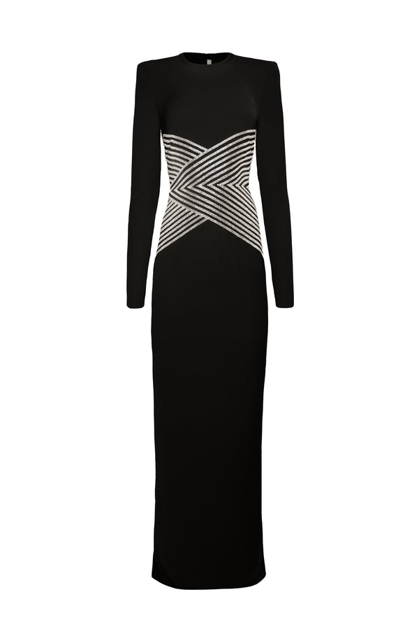 Naeem Khan JEWEL NECK GOWN WITH BEADED WAIST DETAIL