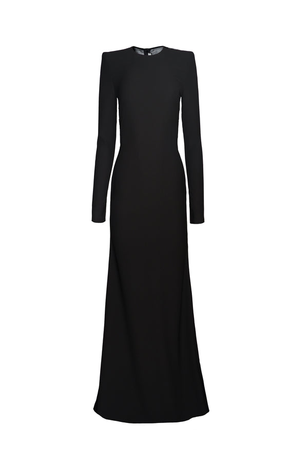 Naeem Khan JEWEL NECK GOWN WITH LONG SLEEVES AND BEADED BACK DETAIL