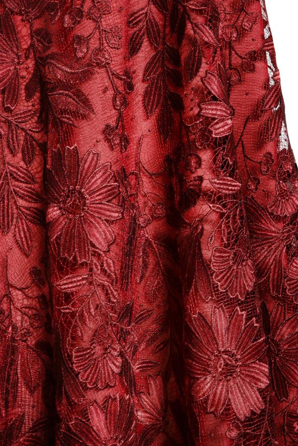 Naeem Khan LACE BOAT NECK SHORT SLEEVE TEA-LENGTH DRESS