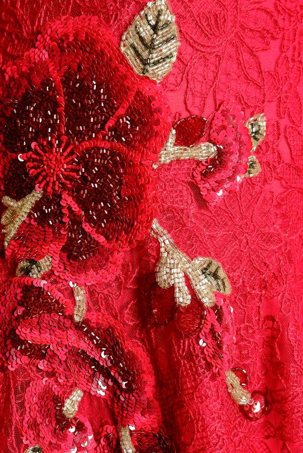 Naeem Khan LACE JEWEL NECK SLEEVELESS TEA-LENGTH DRESS