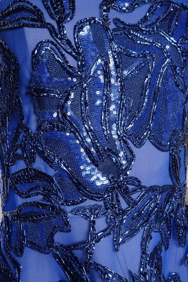 Naeem Khan METALLIC RAFFIA BOAT NECK LONG SLEEVE GOWN