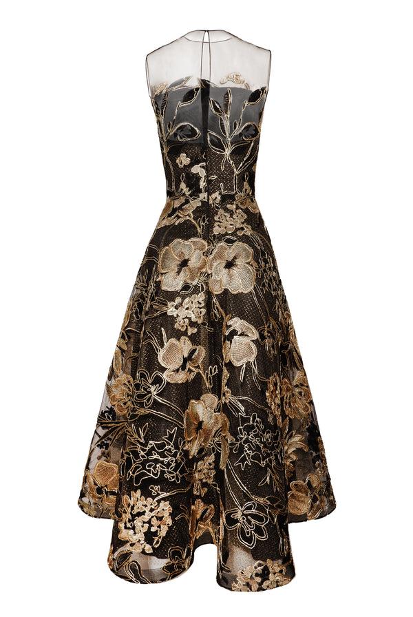 Naeem Khan METALLIC RAFFIA SLEEVELESS TEA-LENGTH DRESS
