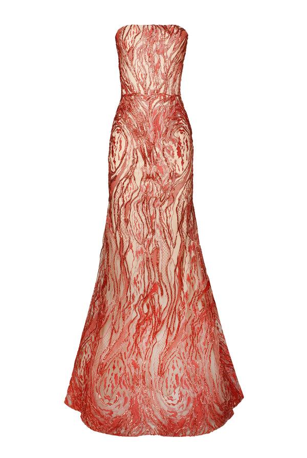 Naeem Khan METALLIC RAFFIA STRAPLESS FIT-AND-FLARE GOWN
