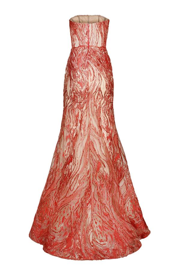Naeem Khan METALLIC RAFFIA STRAPLESS FIT-AND-FLARE GOWN