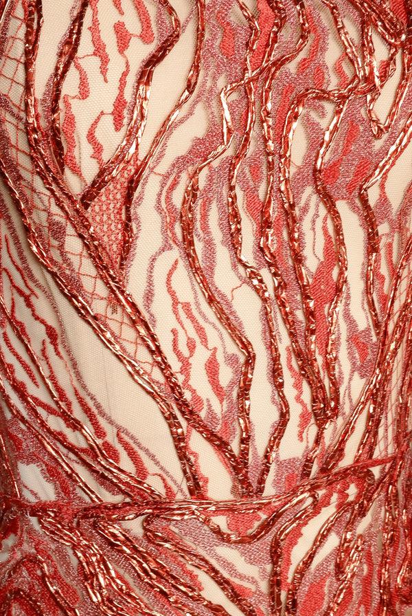 Naeem Khan METALLIC RAFFIA STRAPLESS FIT-AND-FLARE GOWN