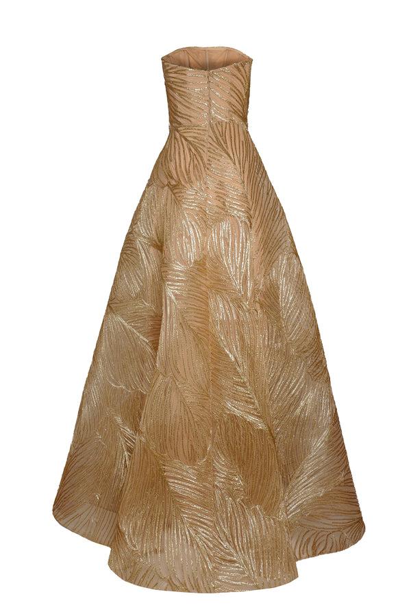 Naeem Khan METALLIC RAFFIA STRAPLESS FULL SKIRT GOWN