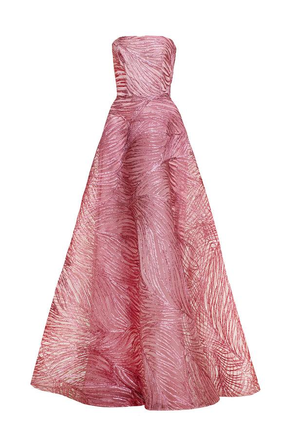 Naeem Khan METALLIC RAFFIA STRAPLESS FULL SKIRT GOWN