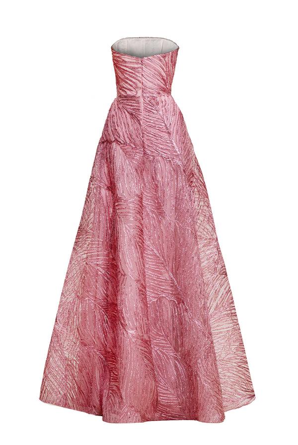 Naeem Khan METALLIC RAFFIA STRAPLESS FULL SKIRT GOWN