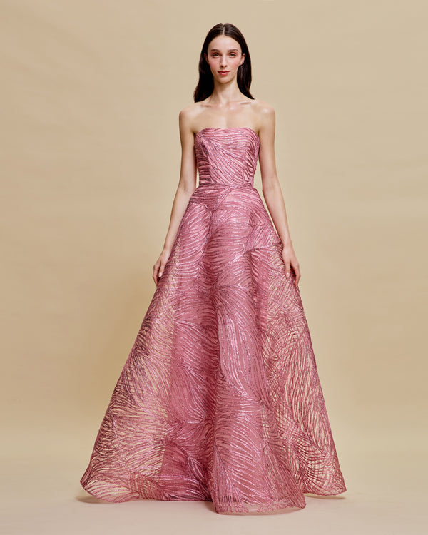 naeem khan METALLIC RAFFIA STRAPLESS FULL SKIRT GOWN