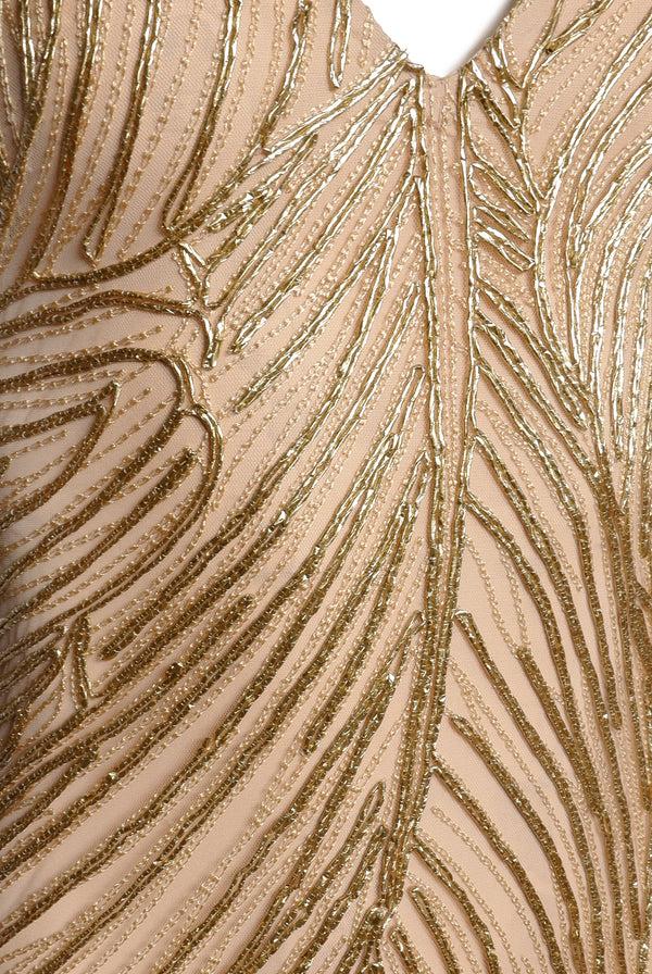 Naeem Khan METALLIC RAFFIA V-NECK FIT AND FLARE GOWN