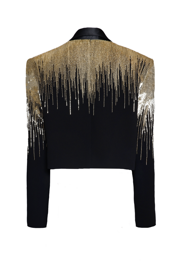 Naeem Khan ABSTRACT BEADED CROPPED BLAZER