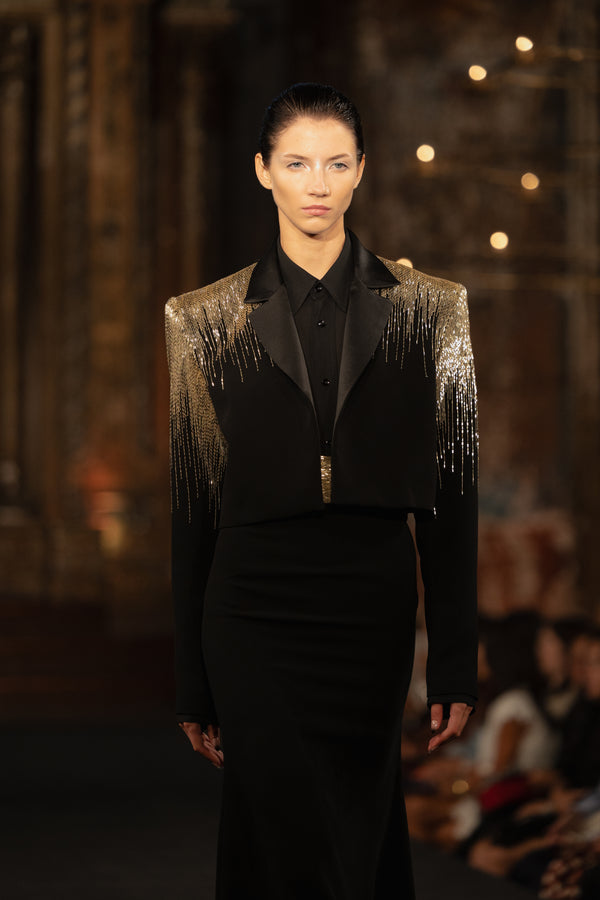 naeem khan ABSTRACT BEADED CROPPED BLAZER