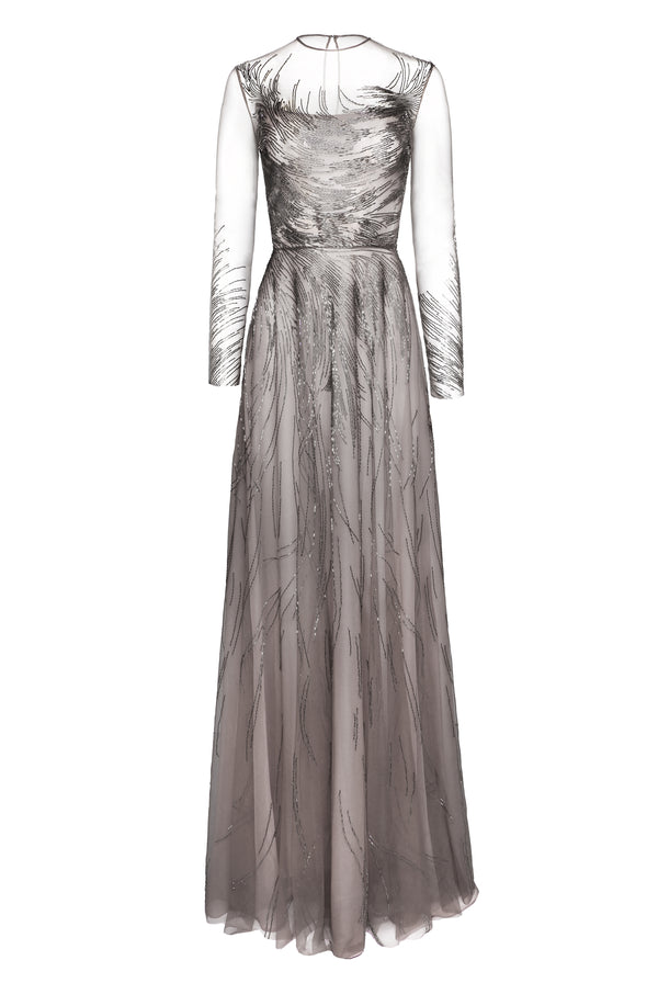 Naeem Khan ABSTRACT BEADED LONG SLEEVE GOWN