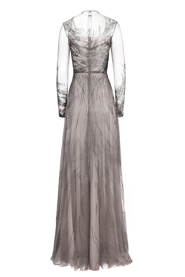 Naeem Khan ABSTRACT BEADED LONG SLEEVE GOWN