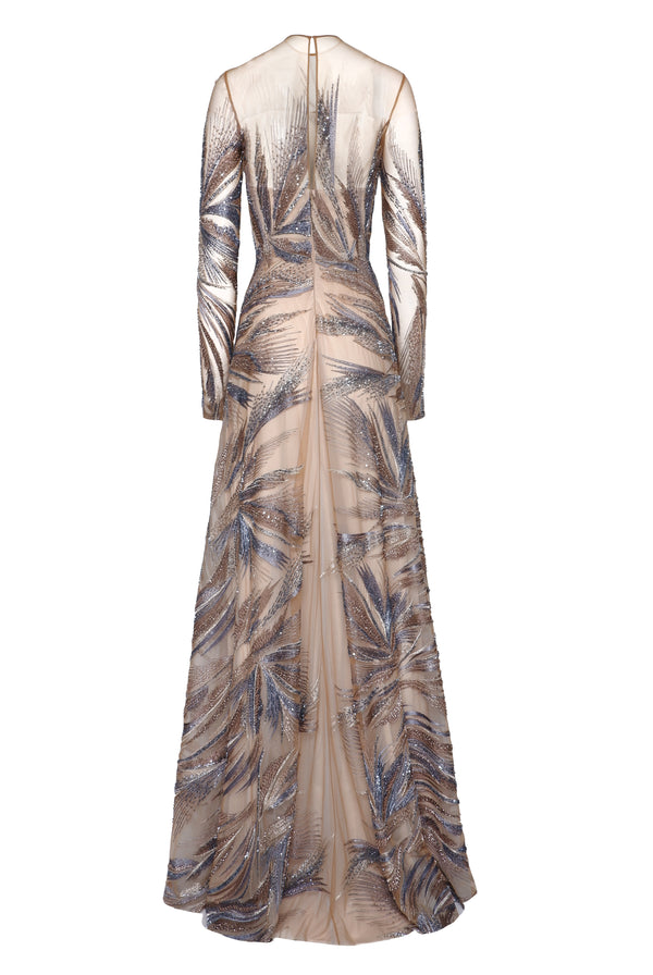 Naeem Khan ABSTRACT BEADED LONG SLEEVE GOWN