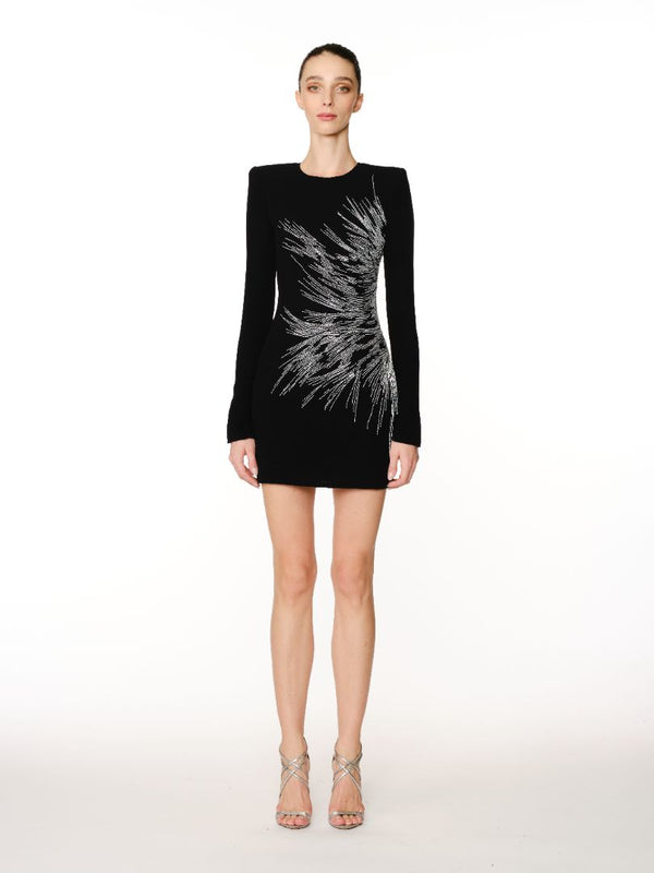 Naeem Khan ABSTRACT EMBELLISHED LONG SLEEVE DRESS