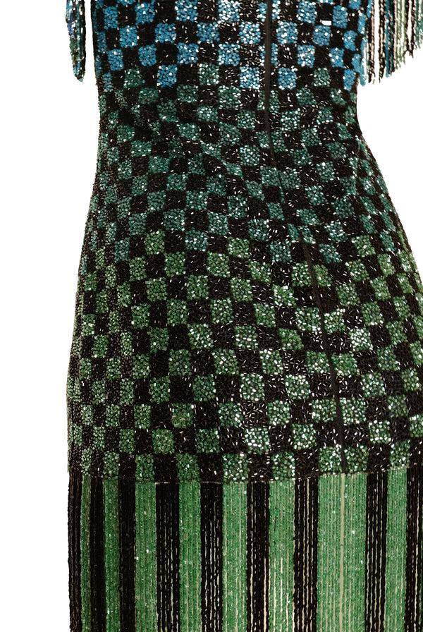 Naeem Khan BEADED BOATNECK DRESS WITH FRINGE