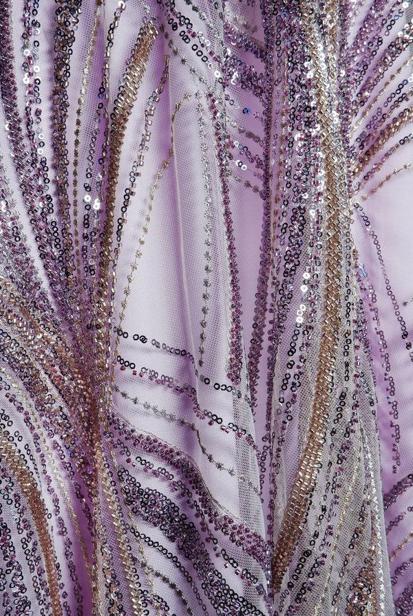 Naeem Khan BEADED BOATNECK LONG SLEEVE GOWN