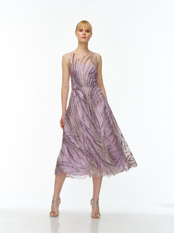 naeem khan BEADED BOATNECK SLEEVELESS DRESS