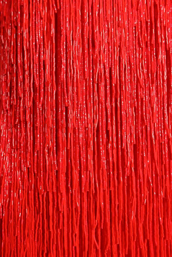 Naeem Khan BEADED FRINGE SLEEVELESS DRESS