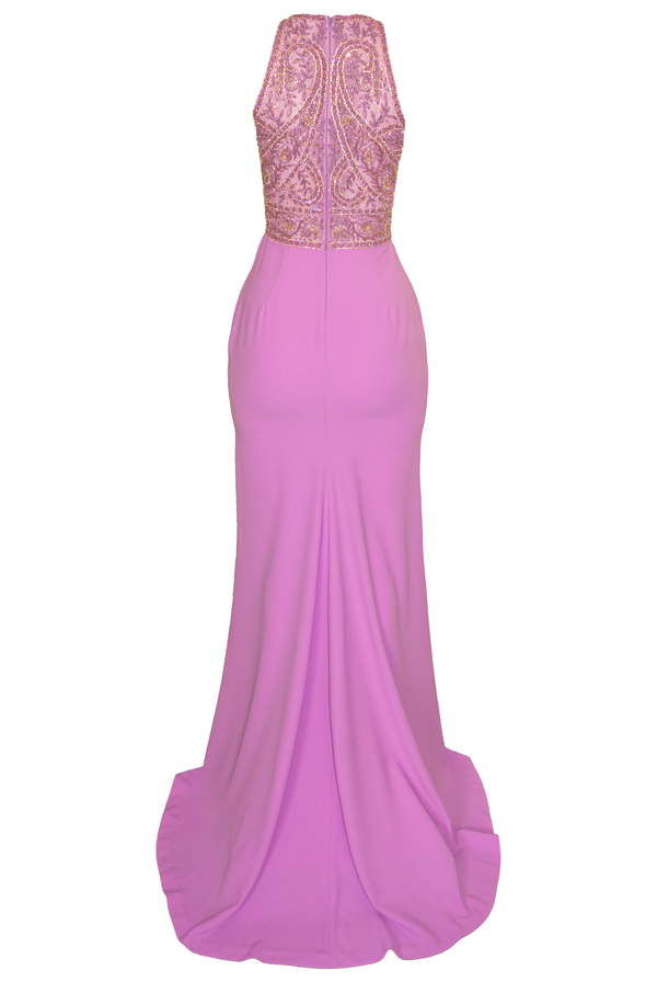 Naeem Khan BEADED HALTER GOWN WITH CREPE SKIRT