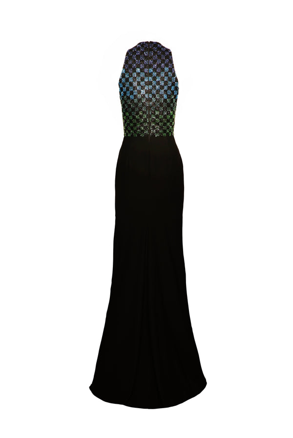 Naeem Khan BEADED HALTER TOP WITH COLUMN GOWN