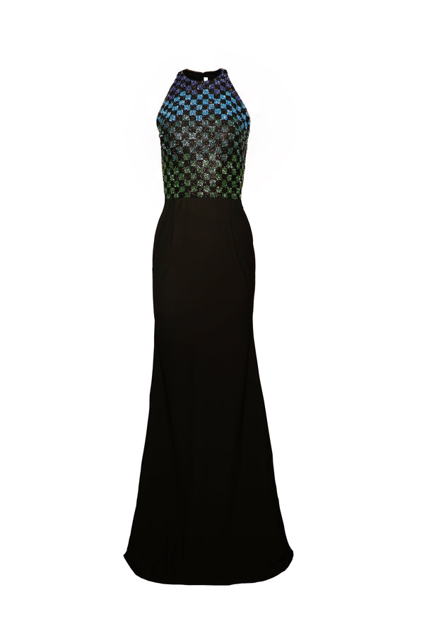 naeem khan BEADED HALTER TOP WITH COLUMN GOWN
