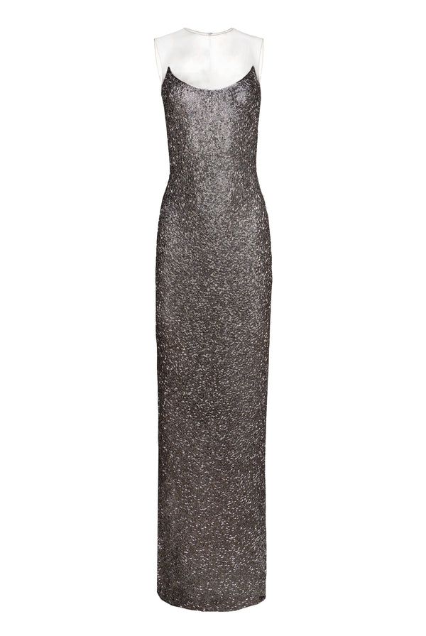 Naeem Khan BEADED ILLUSION NECKLINE GOWN